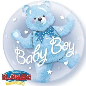 Qualatex 24" Baby Blue Bear Plastic Double Bubble Balloons